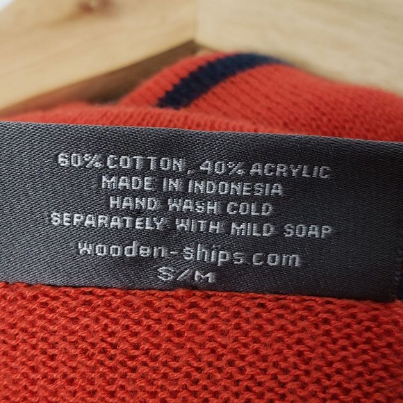 Wooden Ships Women’s V Neck Flare Sleeve Light Red Blue Sweater S M - Picture 5 of 5